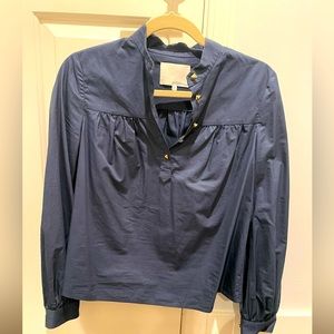 3.1 Phillip Lim navy blouse with geometric gold buttons. Size 2.